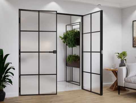 Drzwi Szklane Dwuskrzydłowe Lever Symetric 8 Pól Szyba Satyna Różne Wymiary