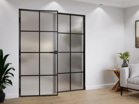 Drzwi Szklane Dwuskrzydłowe Lever Symetric 8 Pól Szyba Satyna Różne Wymiary