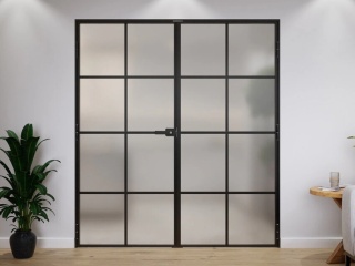 Drzwi Szklane Dwuskrzydłowe Lever Symetric 8 Pól Szyba Satyna Różne Wymiary