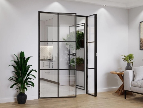 Drzwi Dwuskrzydłowe Industrial 6 pól Loft Aluminium Szyba Przeźroczysta Różne Wymiary