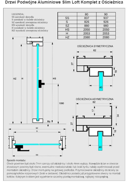Drzwi Dwuskrzydłowe Industrial 6 pól Loft Aluminium Szyba Flutez Relif Różne Wymiary