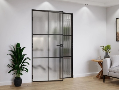 Drzwi Dwuskrzydłowe Industrial 6 pól Loft Aluminium Szyba Flutez Relif Różne Wymiary