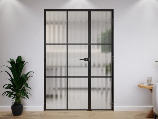 Drzwi Dwuskrzydłowe Industrial 6 pól Loft Aluminium Szyba Flutez Relif Różne Wymiary