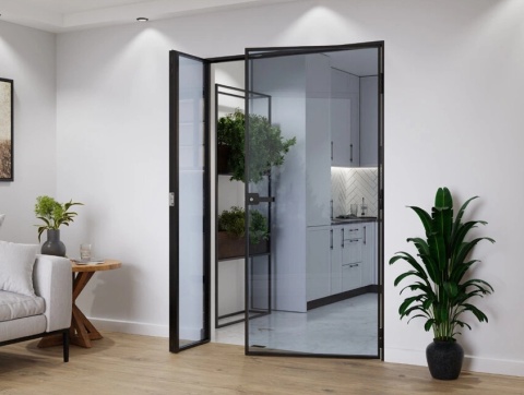 Drzwi Dwuskrzydłowe Industrial Loft Aluminium Szyba Grafitowa Różne Wymiary