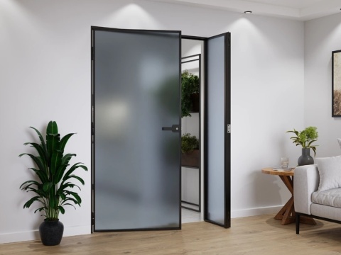 Drzwi Dwuskrzydłowe Industrial Loft Aluminium Szyba Grafit-Satyna Różne Wymiary