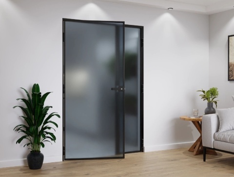 Drzwi Dwuskrzydłowe Industrial Loft Aluminium Szyba Grafit-Satyna Różne Wymiary