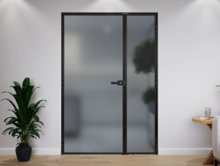 Drzwi Dwuskrzydłowe Industrial Loft Aluminium Szyba Grafit-Satyna Różne Wymiary