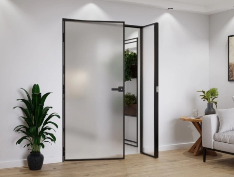 Drzwi Dwuskrzydłowe Industrial Loft Aluminium Szyba Mleczna Satyna Różne Wymiary