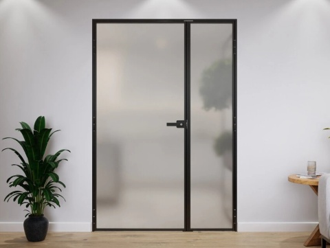 Drzwi Dwuskrzydłowe Industrial Loft Aluminium Szyba Mleczna Satyna Różne Wymiary