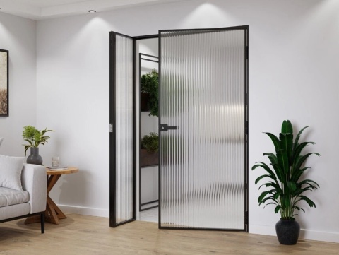 Drzwi Dwuskrzydłowe Industrial Loft Aluminium Szyba Flutez Relif Różne Wymiary