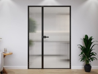 Drzwi Dwuskrzydłowe Industrial Loft Aluminium Szyba Flutez Relif Różne Wymiary