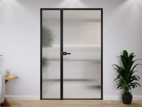 Drzwi Dwuskrzydłowe Industrial Loft Aluminium Szyba Flutez Relif Różne Wymiary