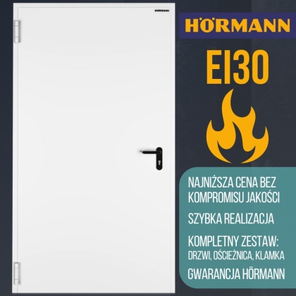 Drzwi Przeciwpożarowe 90cm EI30 Stalowe Hörmann Białe RAL 9002 900x2000