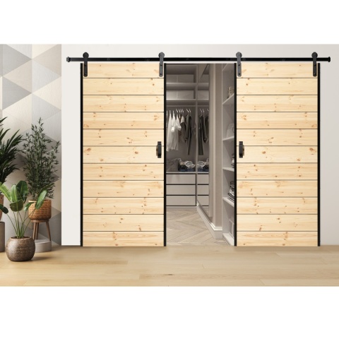 Drzwi Przesuwne Industrial Sosnowe z systemem przesuwnym LOFT Opcja Kornik