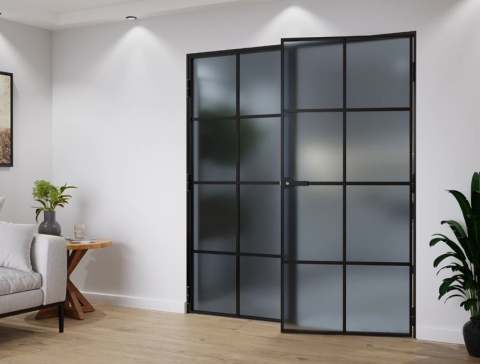 Drzwi Szklane Dwuskrzydłowe Lever Symetric 8 Pól Szyba Grafit Satyna Różne Wymiary