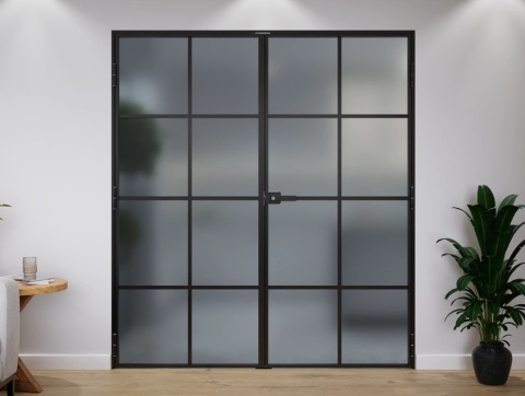 Drzwi Szklane Dwuskrzydłowe Lever Symetric 8 Pól Szyba Grafit Satyna Różne Wymiary