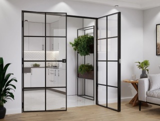 Drzwi Szklane Dwuskrzydłowe Lever Symetric 8 Pól Szyba Przeźroczysta Różne Wymiary