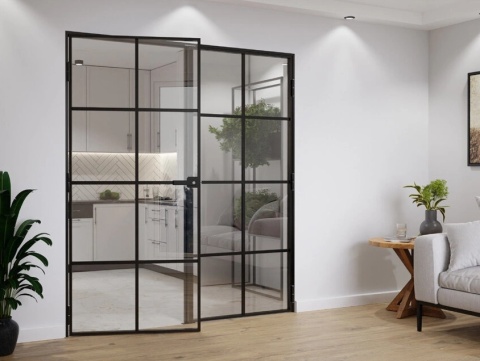 Drzwi Szklane Dwuskrzydłowe Lever Symetric 8 Pól Szyba Przeźroczysta Różne Wymiary