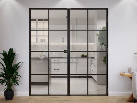 Drzwi Szklane Dwuskrzydłowe Lever Symetric 8 Pól Szyba Przeźroczysta Różne Wymiary