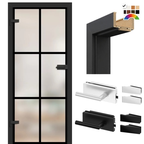 Drzwi Szklane Loftowe GRAF 62 Erkado z Ościeżnicą Kolory z Okuciami Zestaw Konfiguracja