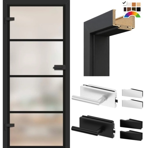 Drzwi Szklane Loftowe GRAF 38 Erkado z Ościeżnicą Kolory z Okuciami Zestaw Konfiguracja