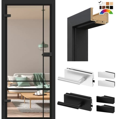 Drzwi Szklane Loftowe GRAF 33 Erkado z Ościeżnicą Kolory z Okuciami Zestaw Konfiguracja