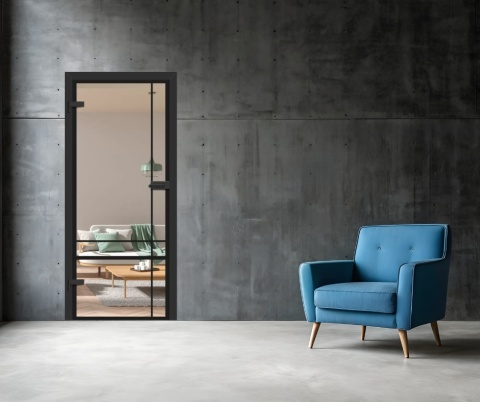 Drzwi Szklane Loftowe GRAF 33 Erkado z Ościeżnicą Kolory z Okuciami Zestaw Konfiguracja