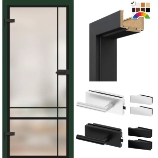 Drzwi Szklane Loftowe GRAF 32 Erkado z Ościeżnicą Kolory z Okuciami Zestaw Konfiguracja