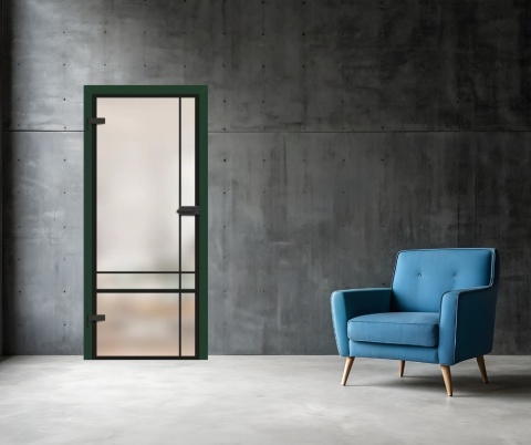 Drzwi Szklane Loftowe GRAF 32 Erkado z Ościeżnicą Kolory z Okuciami Zestaw Konfiguracja