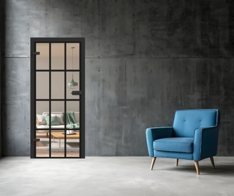 Drzwi Szklane Loftowe GRAF 36 Erkado z Ościeżnicą Kolory z Okuciami Zestaw Konfiguracja