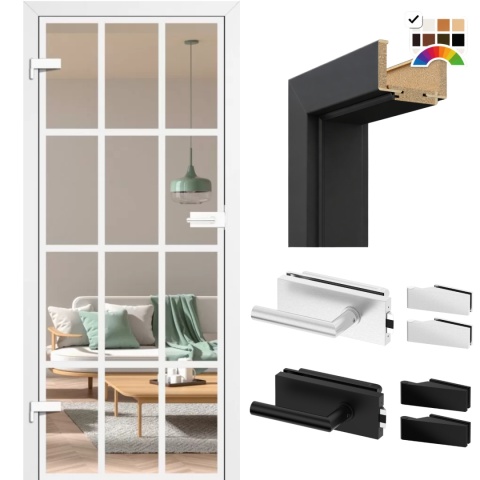 Drzwi Szklane Loftowe GRAF 37 Erkado z Ościeżnicą Kolory z Okuciami Zestaw Konfiguracja