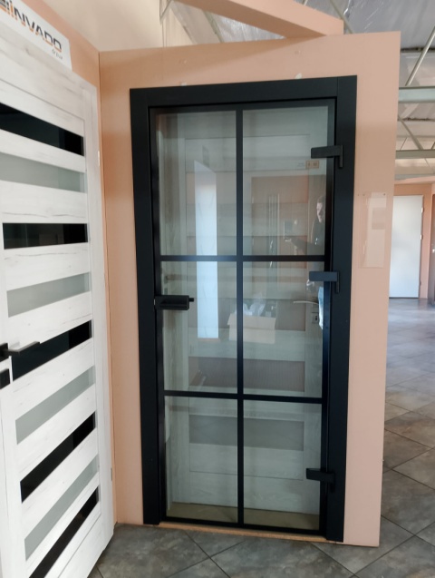 Drzwi Szklane Loftowe GRAF 61 Erkado z Ościeżnicą Kolory z Okuciami Zestaw Konfiguracja