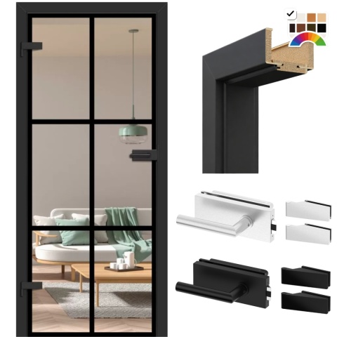 Drzwi Szklane Loftowe GRAF 61 Erkado z Ościeżnicą Kolory z Okuciami Zestaw Konfiguracja