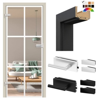 Drzwi Szklane Loftowe GRAF 64 Erkado z Ościeżnicą Kolory z Okuciami Zestaw Konfiguracja