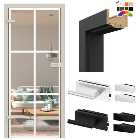 Drzwi Szklane Loftowe GRAF 63 Erkado z Ościeżnicą Kolory z Okuciami Zestaw Konfiguracja