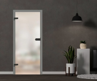 Drzwi Szklane Plato Tafla Szkło Mleczne Białe z Ościeżnicą Kolory Okucia Voster Konfiguracja