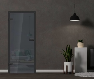 Drzwi Szklane Plato Tafla Szkło Grafitowe Czarne z Ościeżnicą Kolory Okucia Voster Konfiguracja