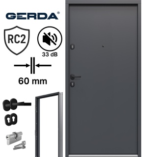 Drzwi Wejściowe GERDA SIMPLY RC2 do mieszkań Antracyt Pełne 60mm OUTLEET