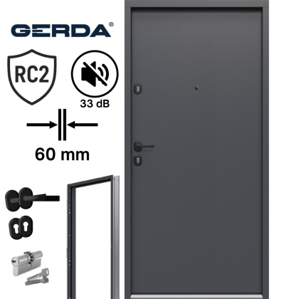 Drzwi Wejściowe GERDA SIMPLY RC2 do mieszkań Antracyt Pełne 60mm OUTLEET