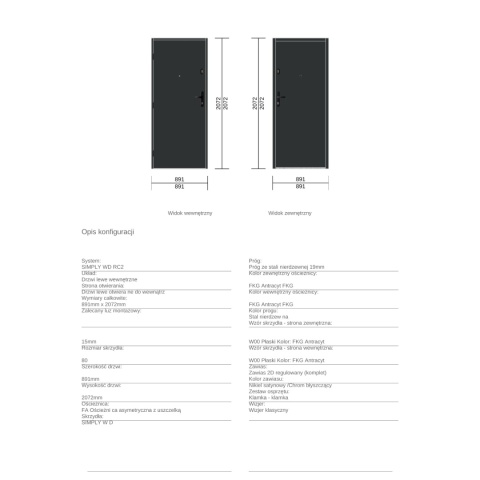 Drzwi Wejściowe GERDA SIMPLY RC2 do mieszkań Antracyt Pełne 60mm OUTLEET