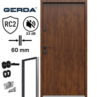 Drzwi Wejściowe GERDA SIMPLY RC2 do mieszkań Orzech Pełne 60mm OUTLEET