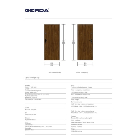 Drzwi Wejściowe GERDA SIMPLY RC2 do mieszkań Orzech Pełne 60mm OUTLEET