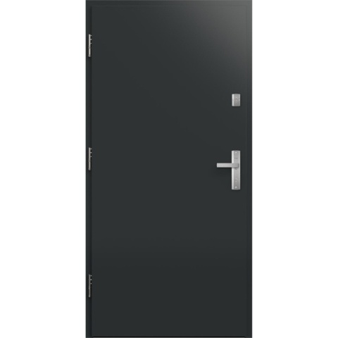 Drzwi wejściowe GERDA Premium W00 RC2 pełne – czarne, klamka, widok od zewnątrz