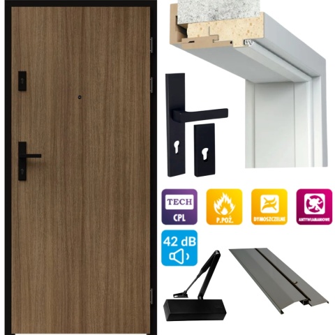 Drzwi wejściowe NEFRYT EI30 RC3 42Db Przeciwpożarowe Dymoszczelne DRE z ościeżnicą hybrydową Antywłamaniowe Kolory Konfiguracja