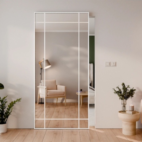 Drzwi Aluminiowe Białe Przesuwne z Ukrytym Systemem Przesuwnym LUSTRO 9 PÓL MODI 2