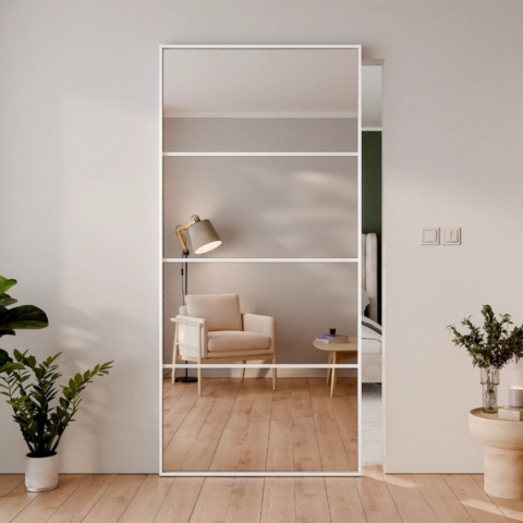 Drzwi Aluminiowe Białe Przesuwne z Ukrytym Systemem Przesuwnym LUSTRO 4 POLA MODI 2