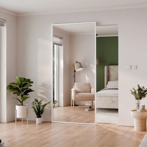Drzwi Aluminiowe Białe Przesuwne z Ukrytym Systemem Przesuwnym LUSTRO MODI 2