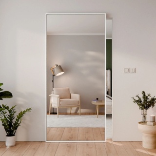 Drzwi Aluminiowe Białe Przesuwne z Ukrytym Systemem Przesuwnym LUSTRO MODI 2