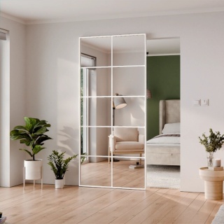 Drzwi Aluminiowe Białe Przesuwne z Ukrytym Systemem Przesuwnym LUSTRO 10 PÓL MODI 2