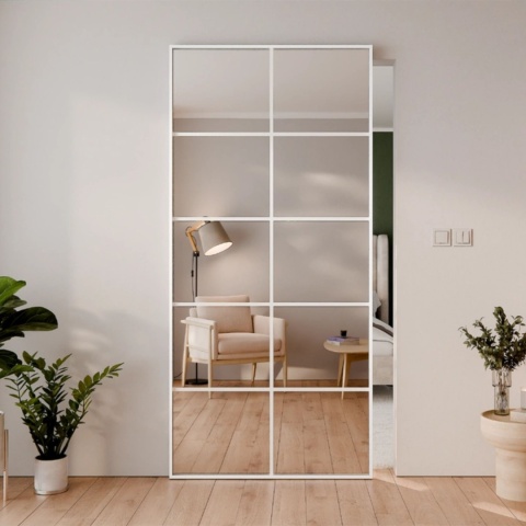 Drzwi Aluminiowe Białe Przesuwne z Ukrytym Systemem Przesuwnym LUSTRO 10 PÓL MODI 2